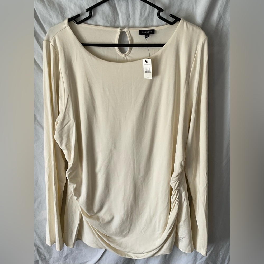 Talbots Cream Ruched Blouse X-Large long sleeved